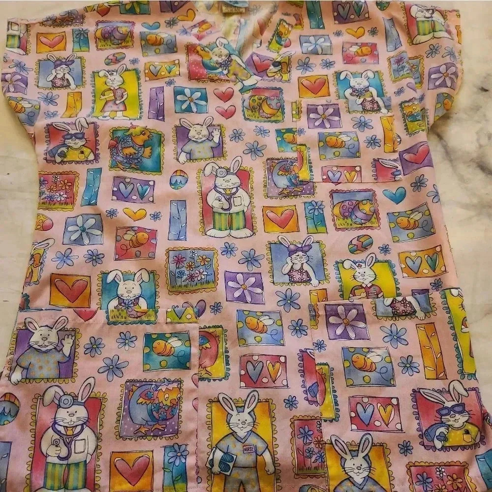 Ladies Easter scrub top Size Small